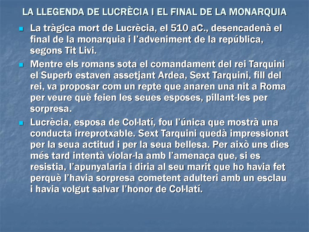 LA LLEGENDA DE LUCRÈCIA I EL FINAL DE LA MONARQUIA