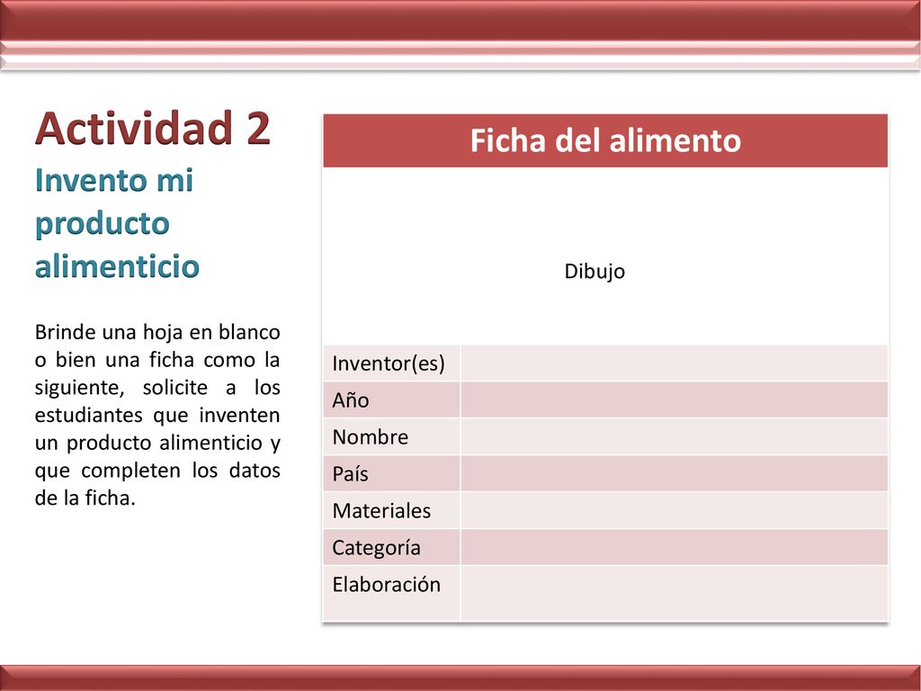 Actividad 2 Ficha del alimento Invento mi producto alimenticio Dibujo