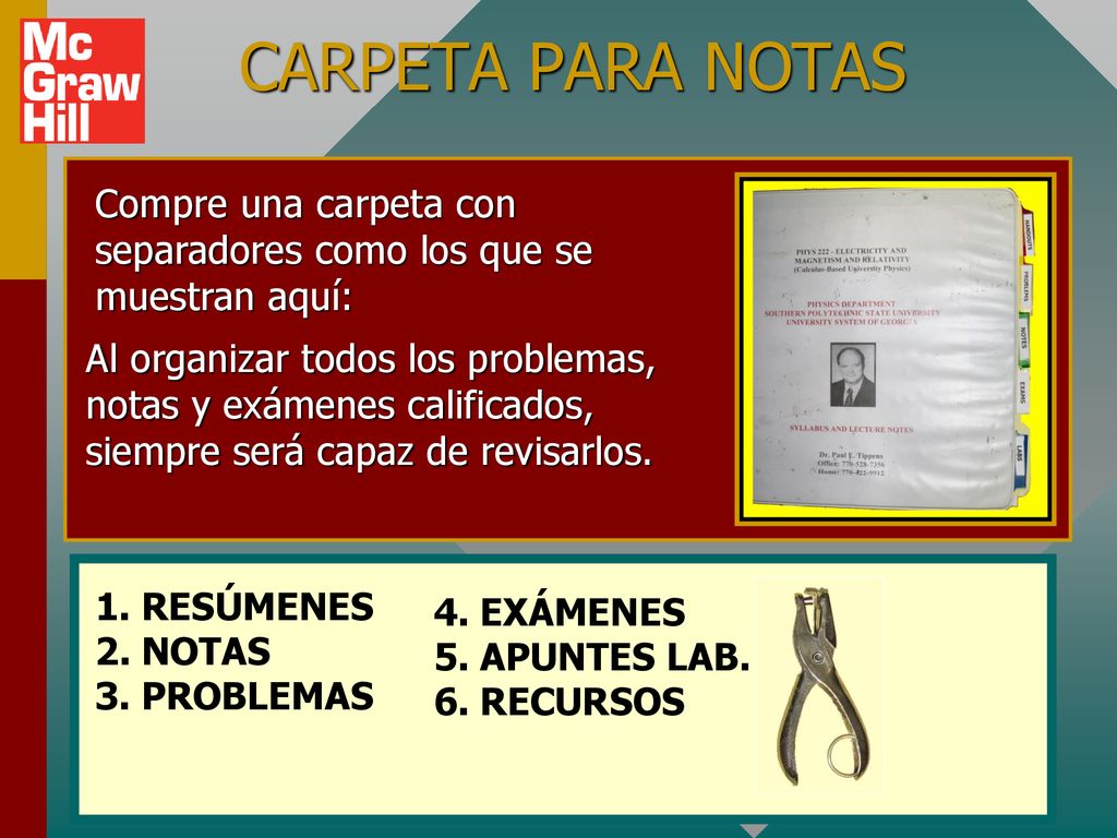 CARPETA PARA NOTAS Compre una carpeta con separadores como los que se muestran aquí: