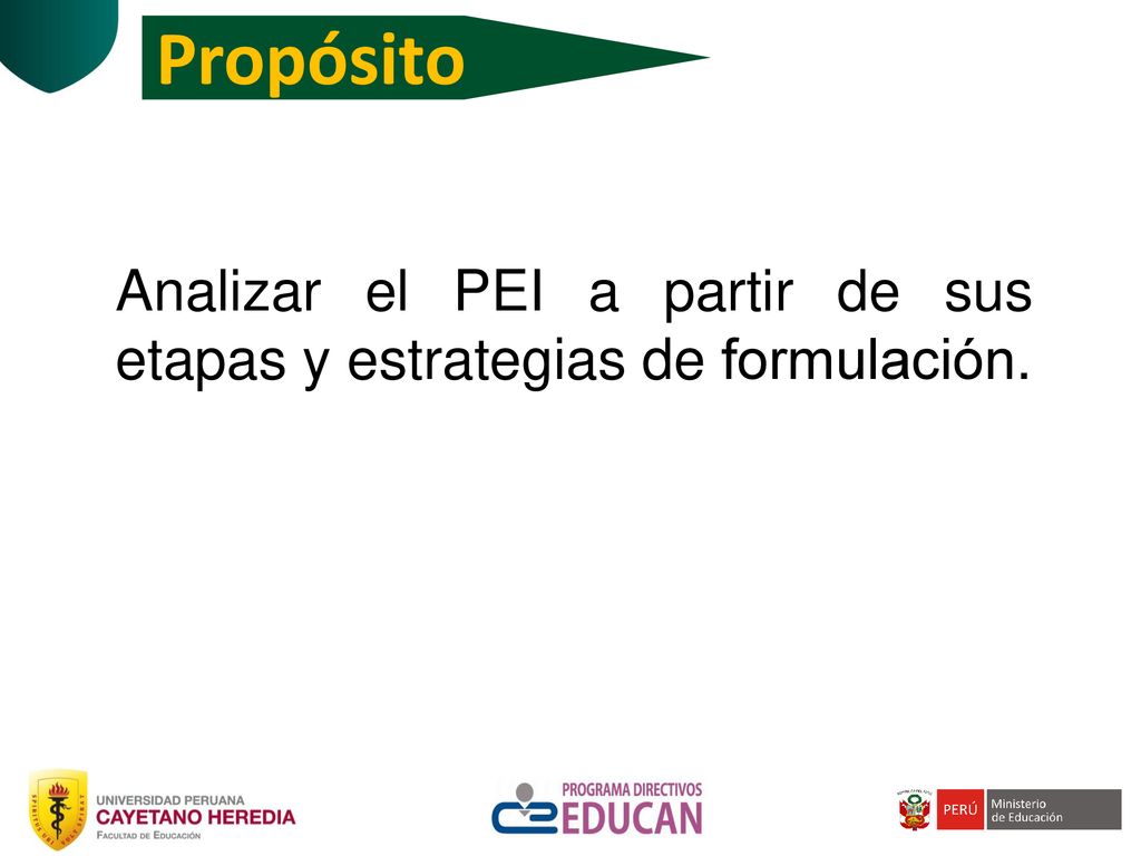 Propósito Analizar el PEI a partir de sus etapas y estrategias de formulación.