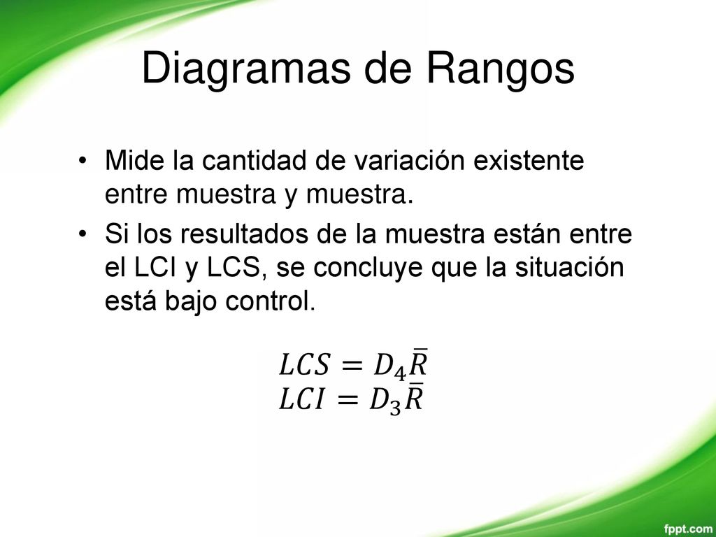 Diagramas de Rangos 𝐿𝐶𝑆= 𝐷 4 𝑅 𝐿𝐶𝐼= 𝐷 3 𝑅