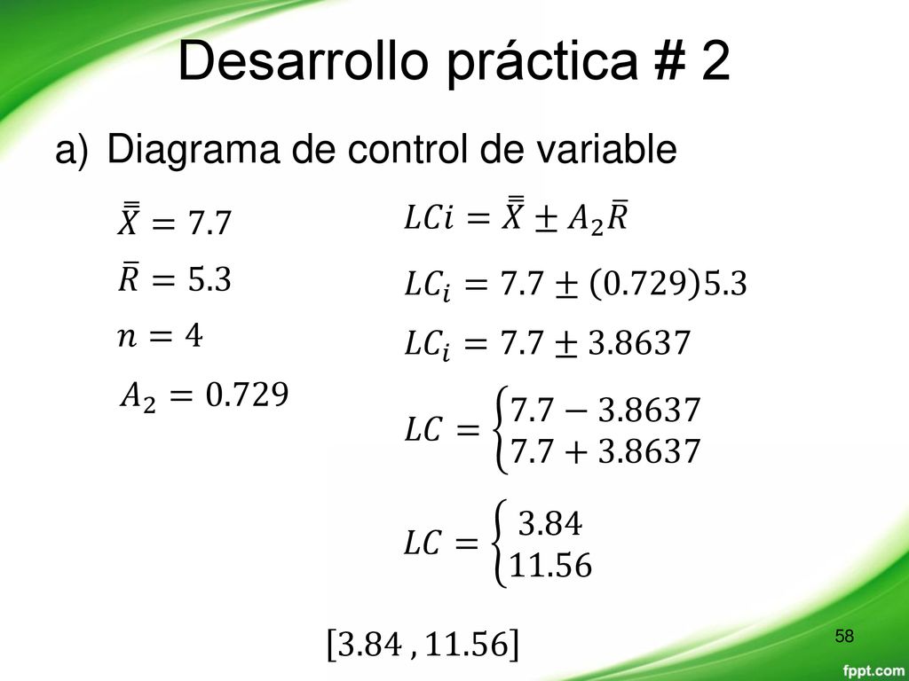 Desarrollo práctica # 2 Diagrama de control de variable 𝑋 =7.7