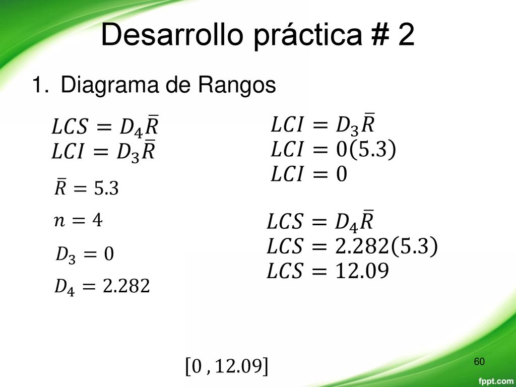 Desarrollo práctica # 2 Diagrama de Rangos 𝐿𝐶𝐼= 𝐷 3 𝑅 𝐿𝐶𝑆= 𝐷 4 𝑅