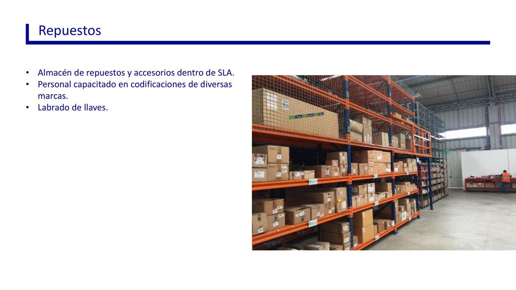 Repuestos Almacén de repuestos y accesorios dentro de SLA.