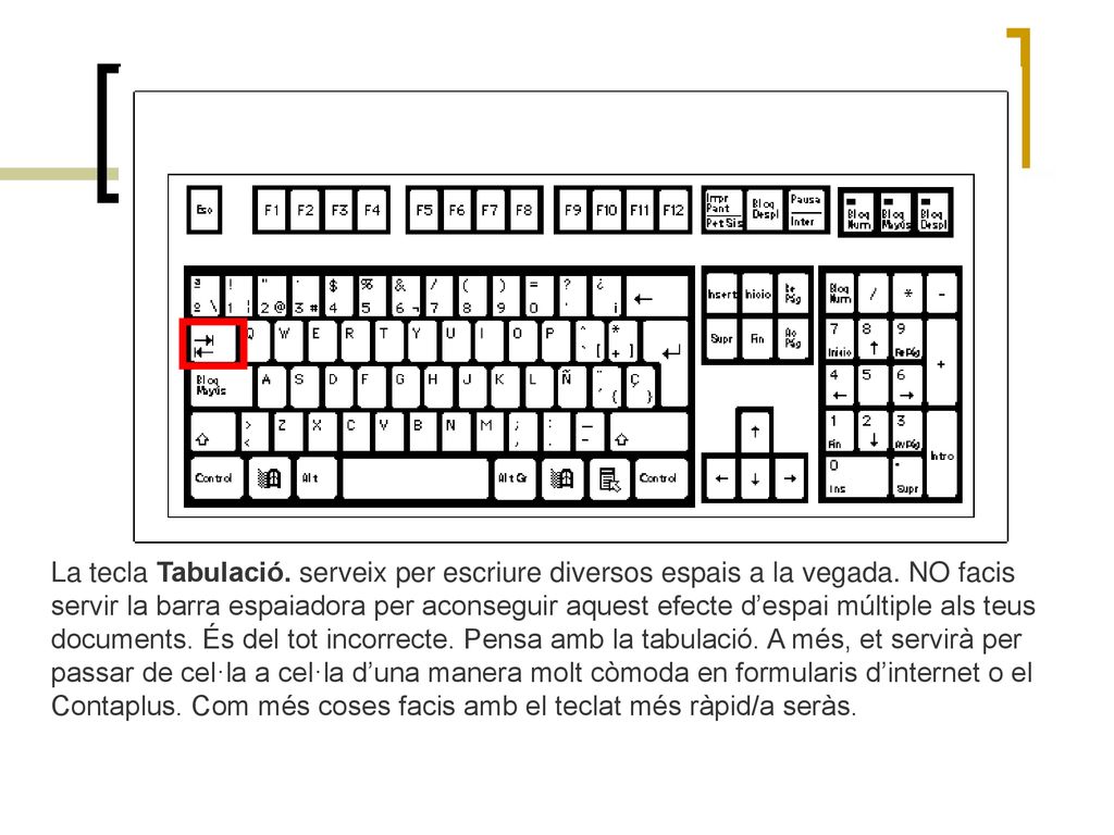 La tecla Tabulació. serveix per escriure diversos espais a la vegada