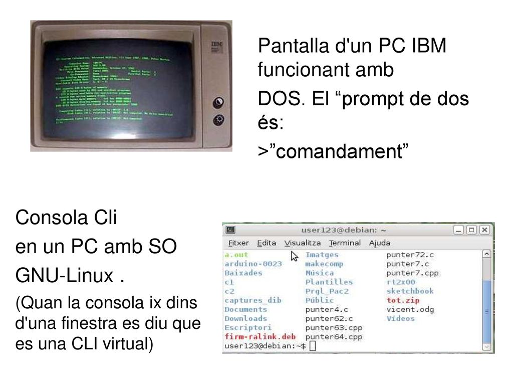 Pantalla d un PC IBM funcionant amb DOS. El prompt de dos és: