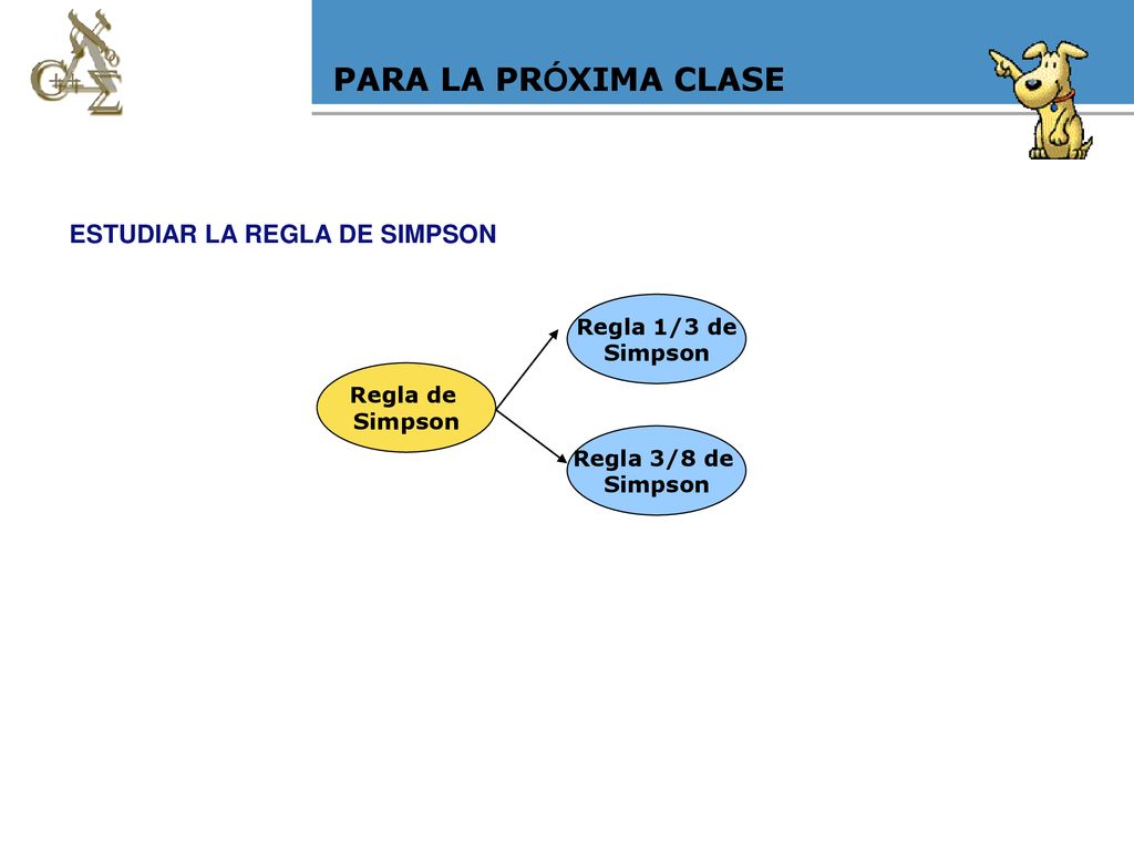 PARA LA PRÓXIMA CLASE ESTUDIAR LA REGLA DE SIMPSON Regla 1/3 de