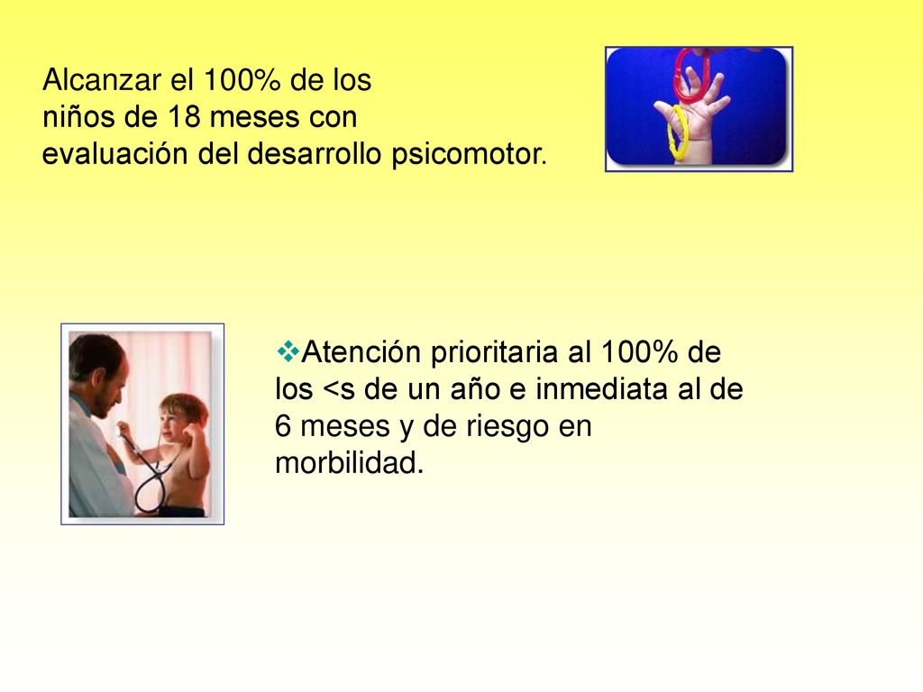 Alcanzar el 100% de los niños de 18 meses con. evaluación del desarrollo psicomotor.
