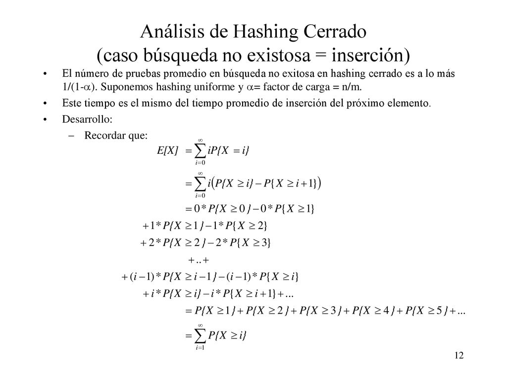 Análisis de Hashing Cerrado (caso búsqueda no existosa = inserción)