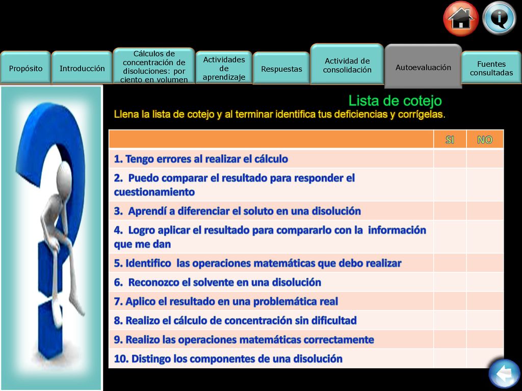 Lista de cotejo SI NO 1. Tengo errores al realizar el cálculo