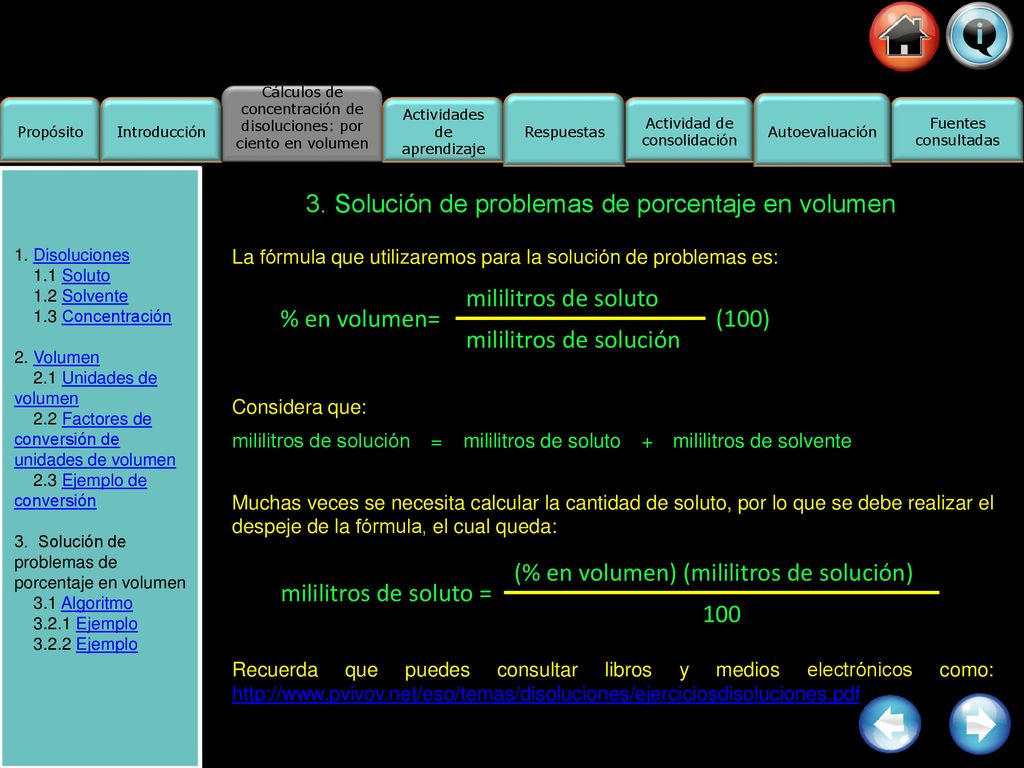 3. Solución de problemas de porcentaje en volumen % en volumen=