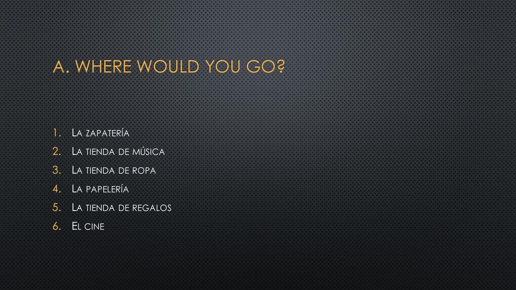 A. Where would you go La zapatería La tienda de música