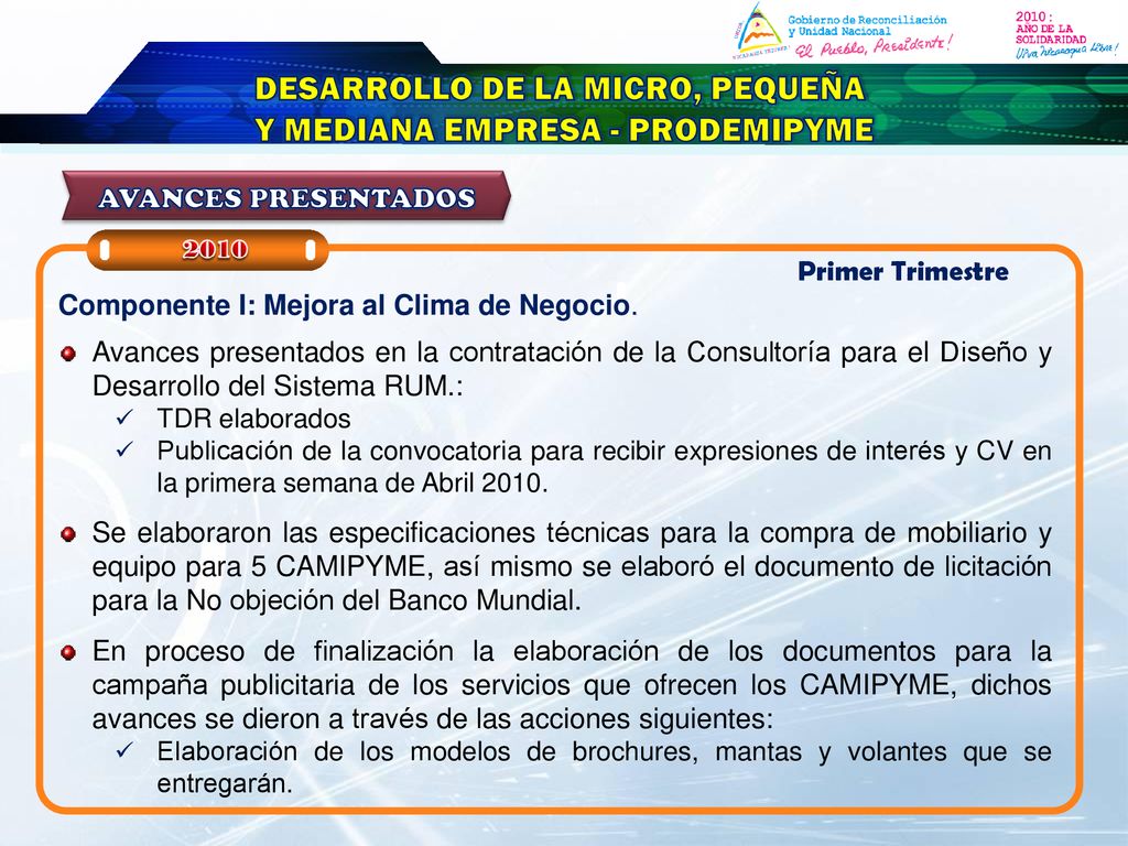 DESARROLLO DE LA MICRO, PEQUEÑA Y MEDIANA EMPRESA - PRODEMIPYME