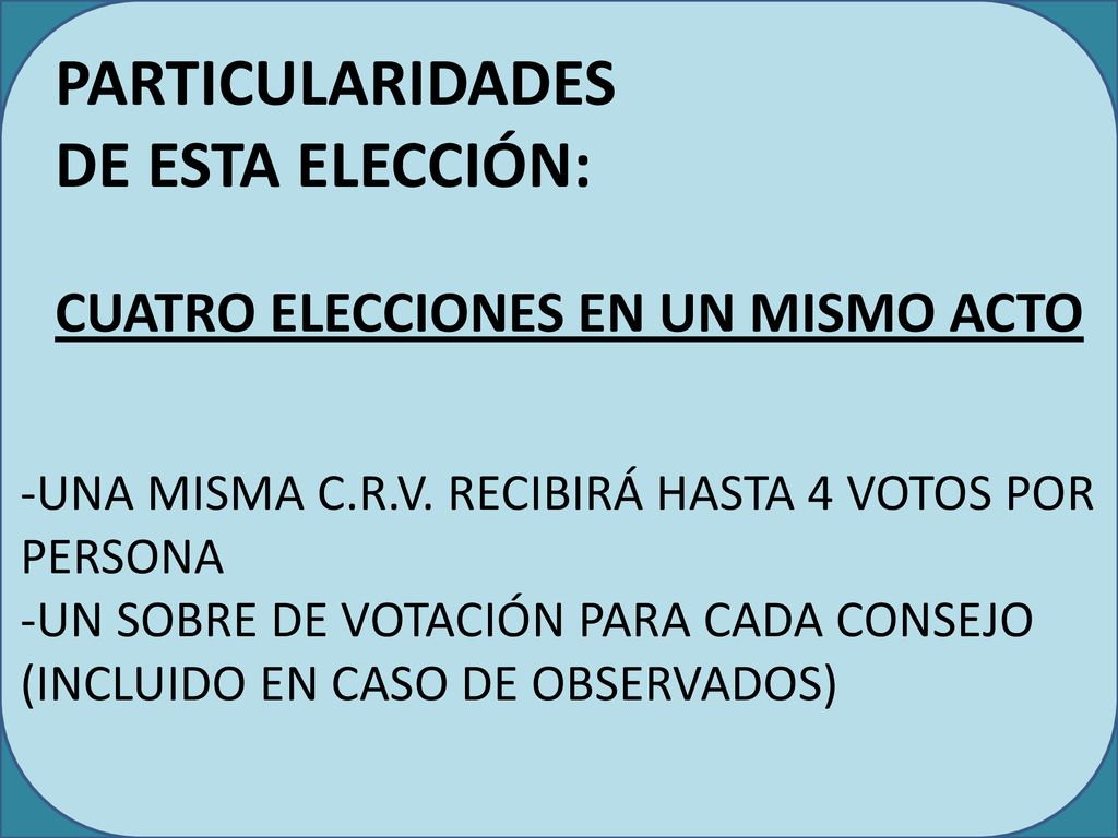 PARTICULARIDADES DE ESTA ELECCIÓN: CUATRO ELECCIONES EN UN MISMO ACTO