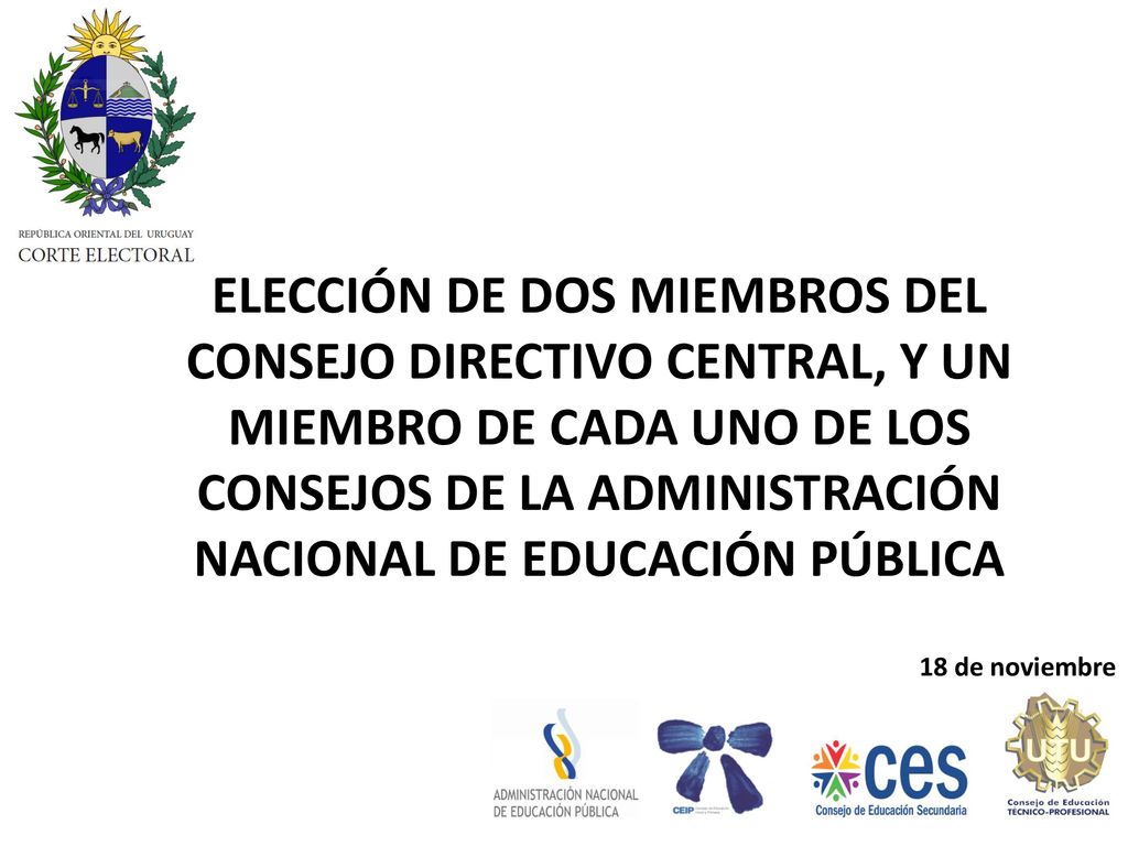 ELECCIÓN DE DOS MIEMBROS DEL CONSEJO DIRECTIVO CENTRAL, Y UN MIEMBRO DE CADA UNO DE LOS CONSEJOS DE LA ADMINISTRACIÓN NACIONAL DE EDUCACIÓN PÚBLICA