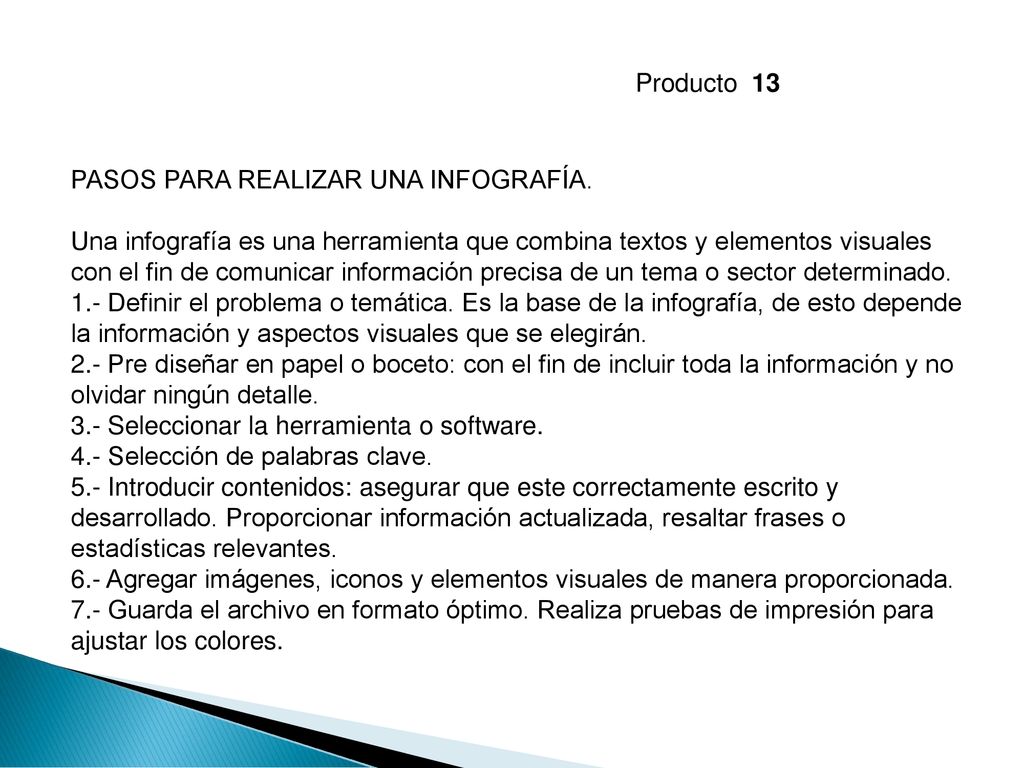 Producto 13 PASOS PARA REALIZAR UNA INFOGRAFÍA.