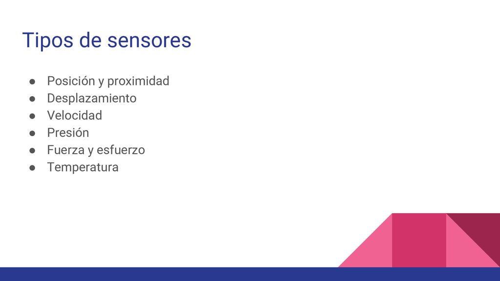 Tipos de sensores Posición y proximidad Desplazamiento Velocidad