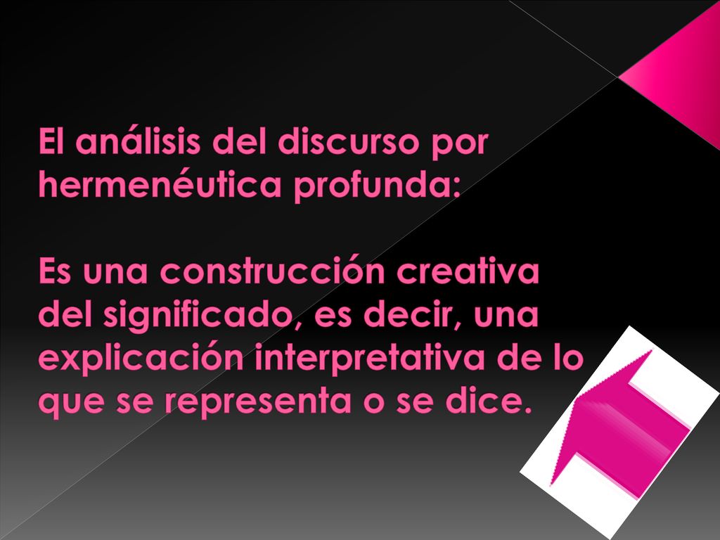 El análisis del discurso por hermenéutica profunda: Es una construcción creativa del significado, es decir, una explicación interpretativa de lo que se representa o se dice.