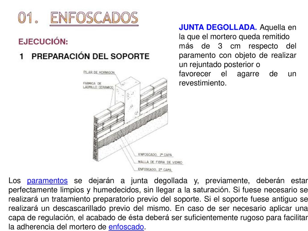 JUNTA DEGOLLADA. Aquella en la que el mortero queda remitido