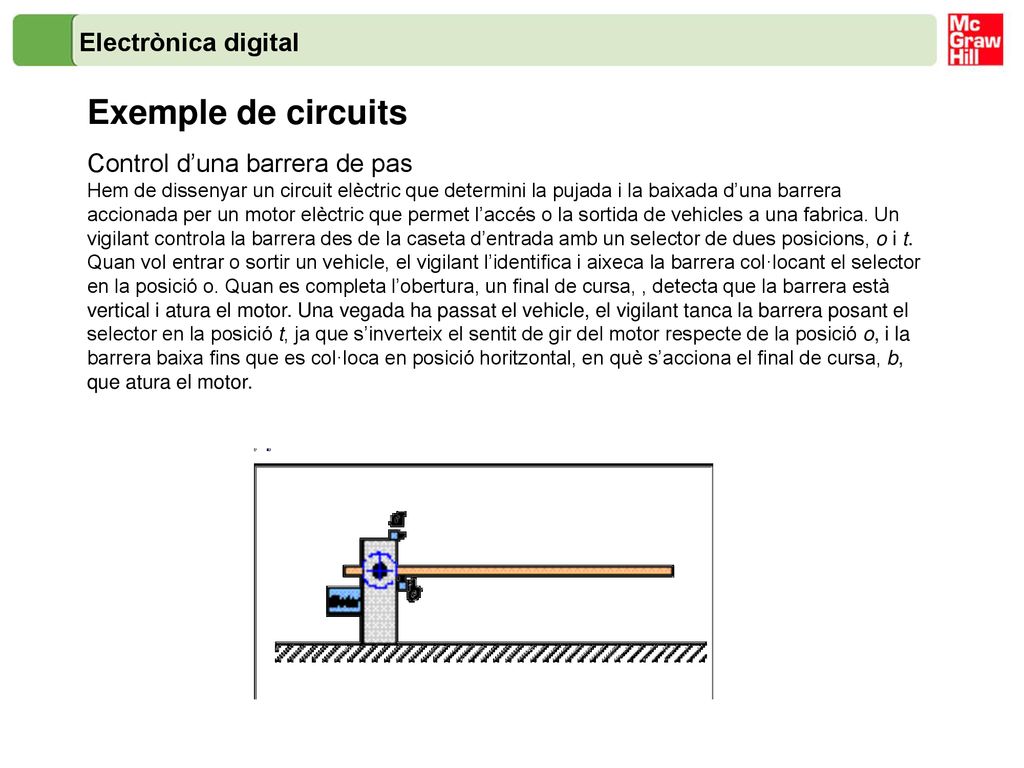 Exemple de circuits Electrònica digital Control d’una barrera de pas