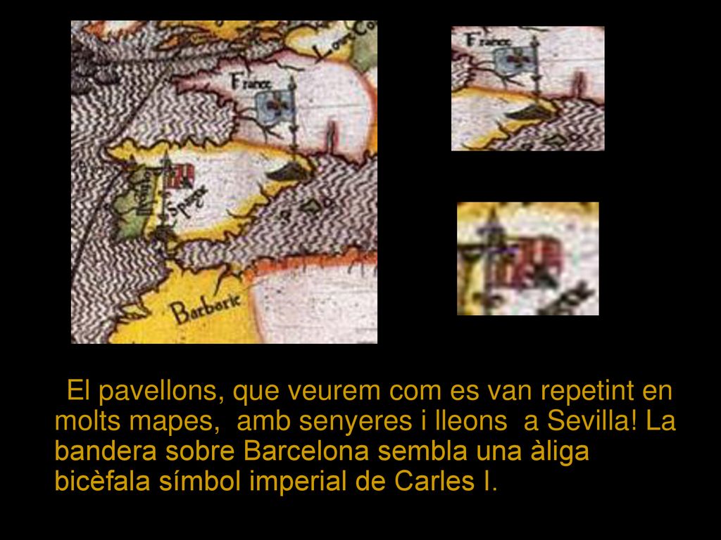 El pavellons, que veurem com es van repetint en molts mapes, amb senyeres i lleons a Sevilla.
