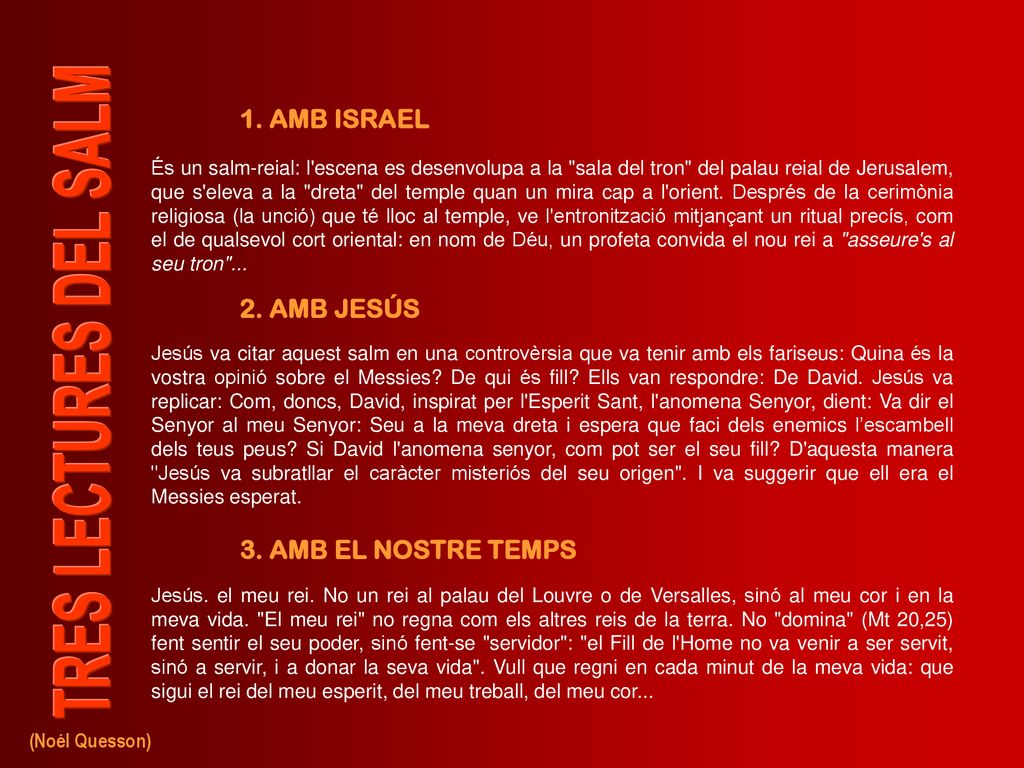 1. AMB ISRAEL 2. AMB JESÚS 3. AMB EL NOSTRE TEMPS