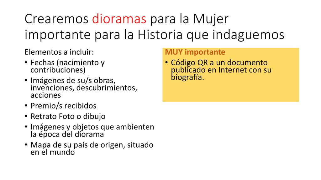 Crearemos dioramas para la Mujer importante para la Historia que indaguemos