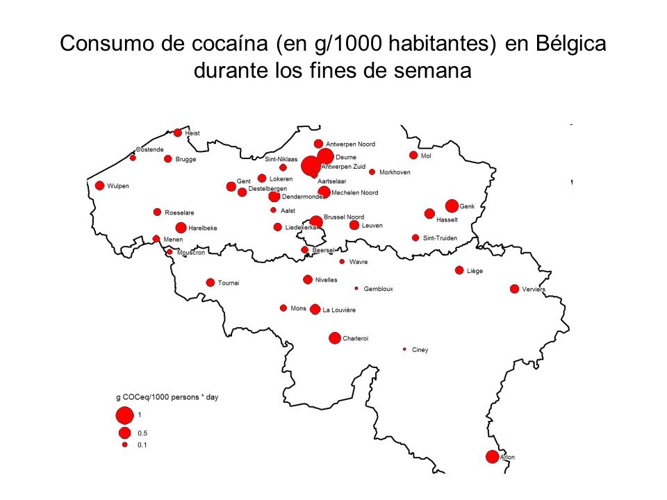 Consumo de cocaína (en g/1000 habitantes) en Bélgica durante los fines de semana