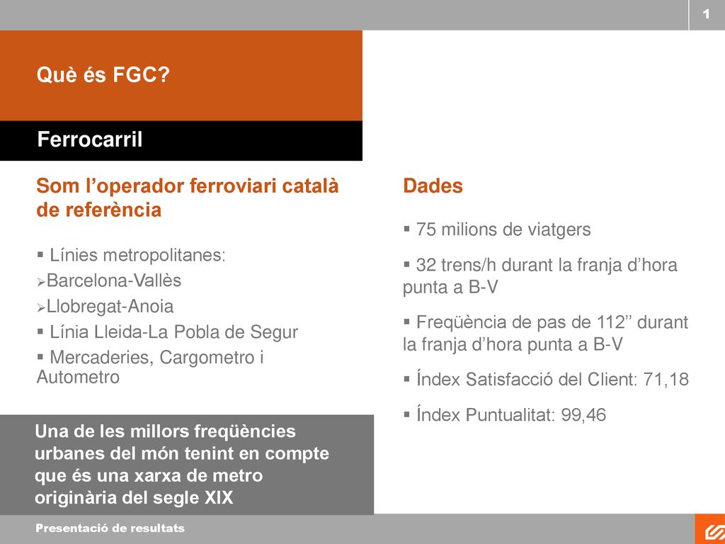 Què és FGC Ferrocarril Som l’operador ferroviari català de referència
