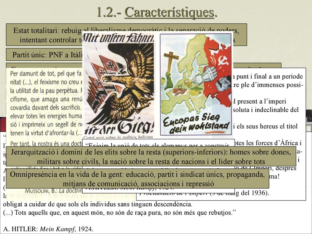 1.2.- Característiques. Estat totalitari: rebuig al liberalisme democràtic i la separació de poders,