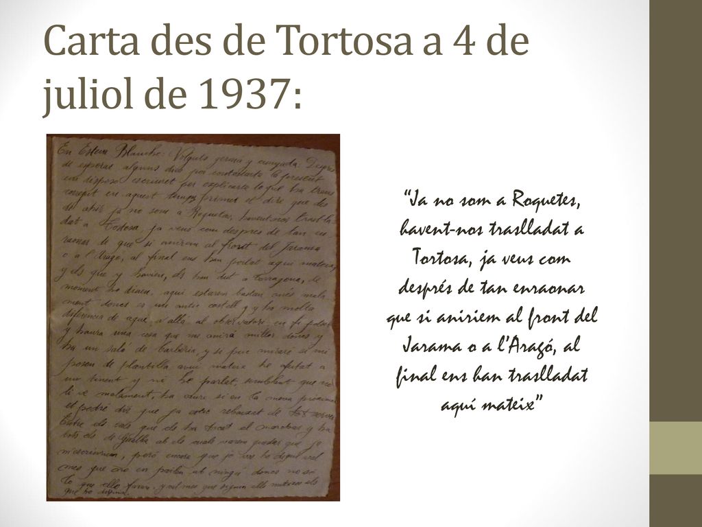 Carta des de Tortosa a 4 de juliol de 1937: