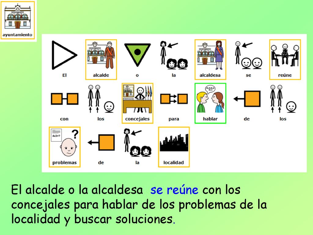 El alcalde o la alcaldesa se reúne con los concejales para hablar de los problemas de la localidad y buscar soluciones.