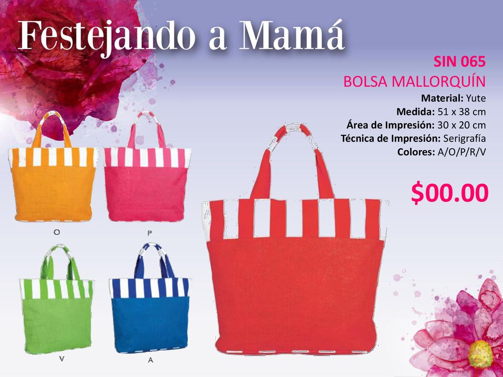 $00.00 SIN 065 BOLSA MALLORQUÍN Material: Yute Medida: 51 x 38 cm