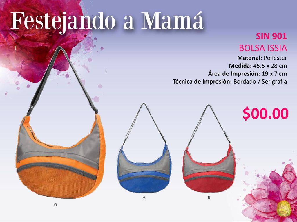 $00.00 SIN 901 BOLSA ISSIA Material: Poliéster Medida: 45.5 x 28 cm