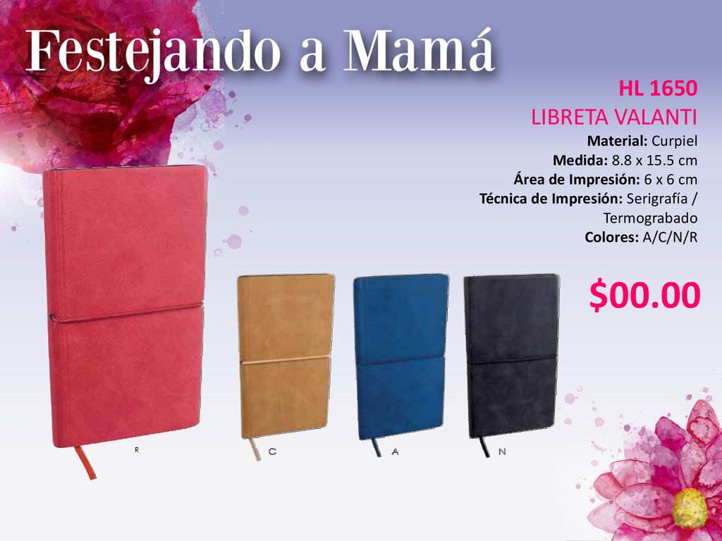 $00.00 HL 1650 LIBRETA VALANTI Material: Curpiel Medida: 8.8 x 15.5 cm