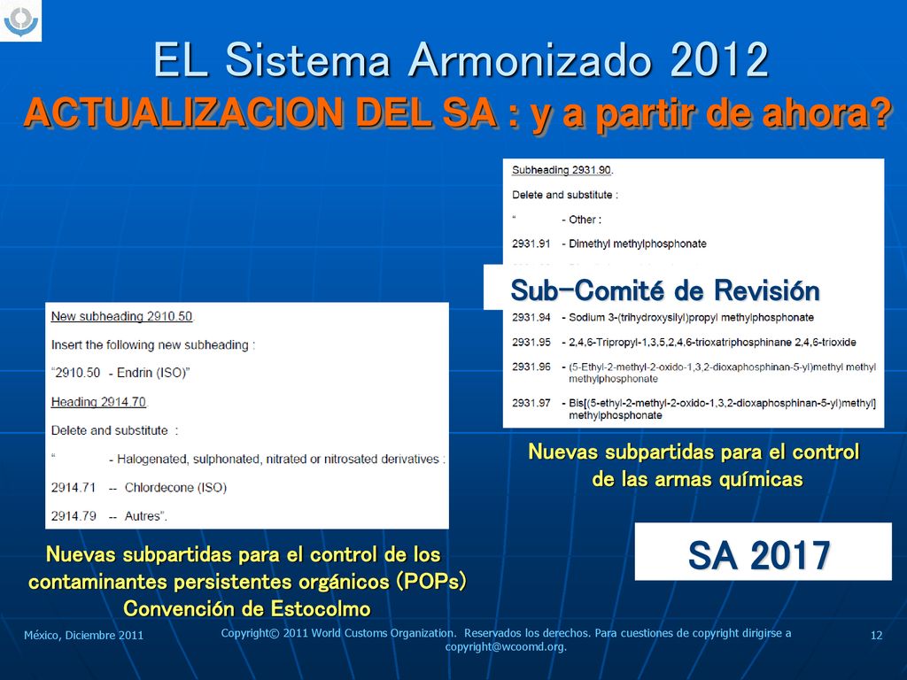 EL Sistema Armonizado 2012 ACTUALIZACION DEL SA : y a partir de ahora