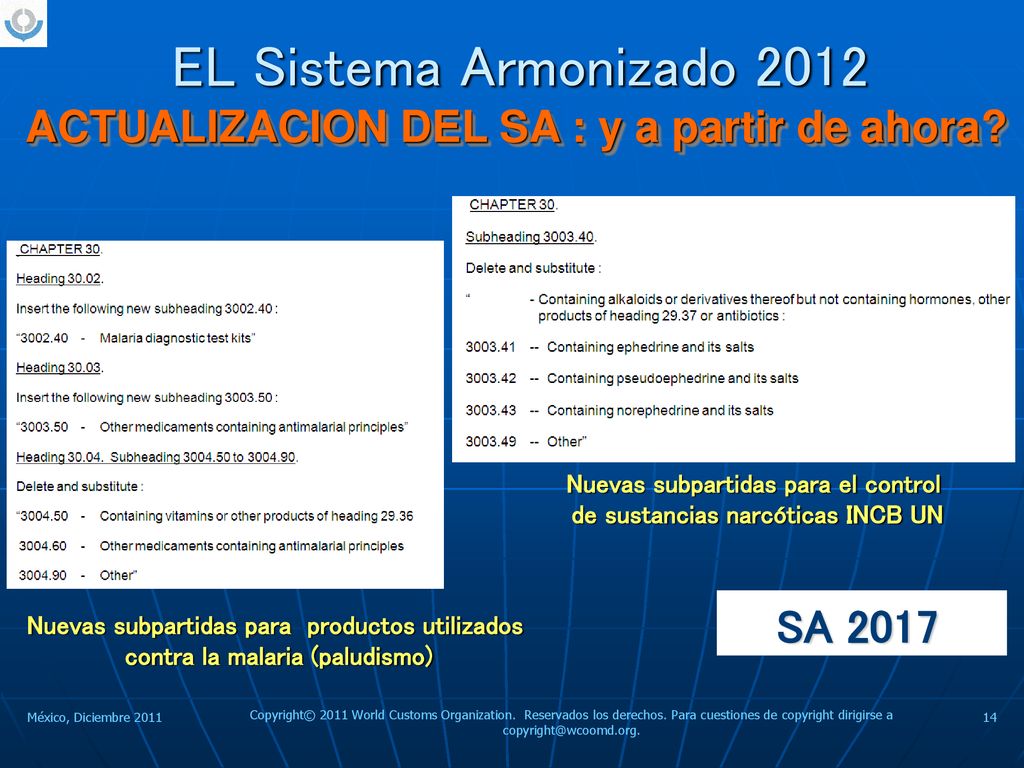 EL Sistema Armonizado 2012 ACTUALIZACION DEL SA : y a partir de ahora