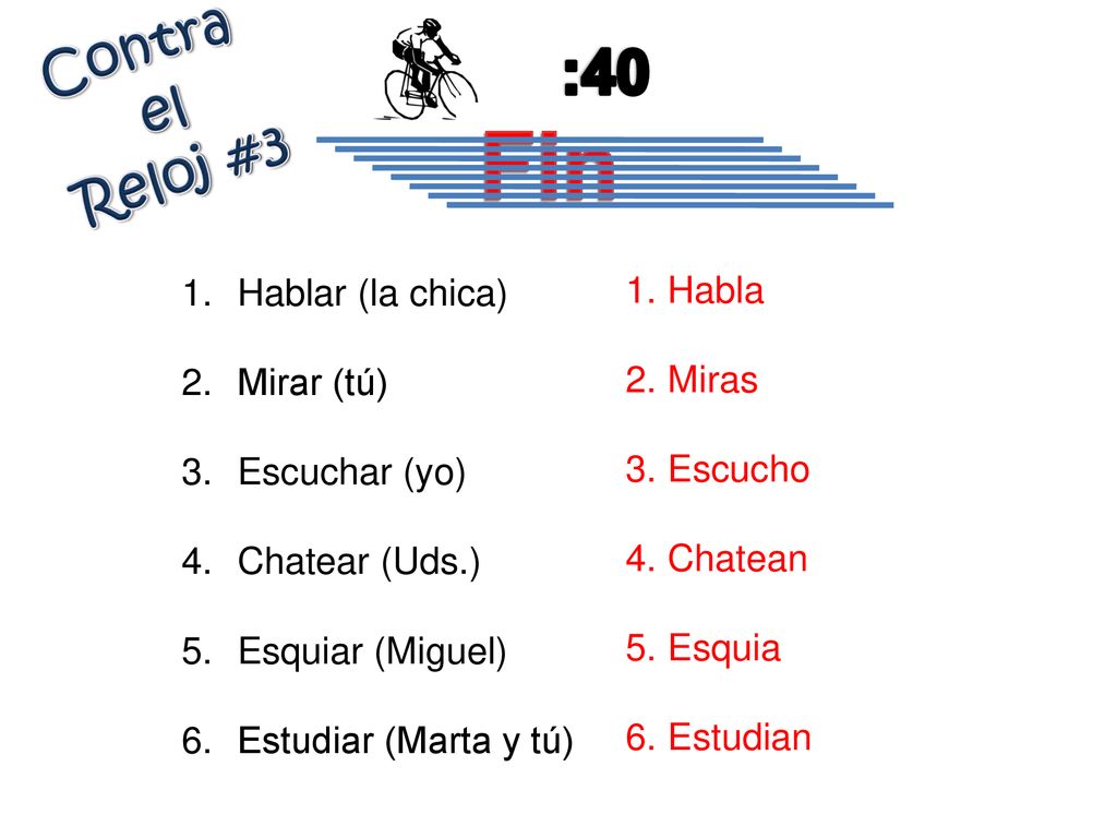 Fin :40 Contra el Reloj #3 Hablar (la chica) Habla Mirar (tú) Miras