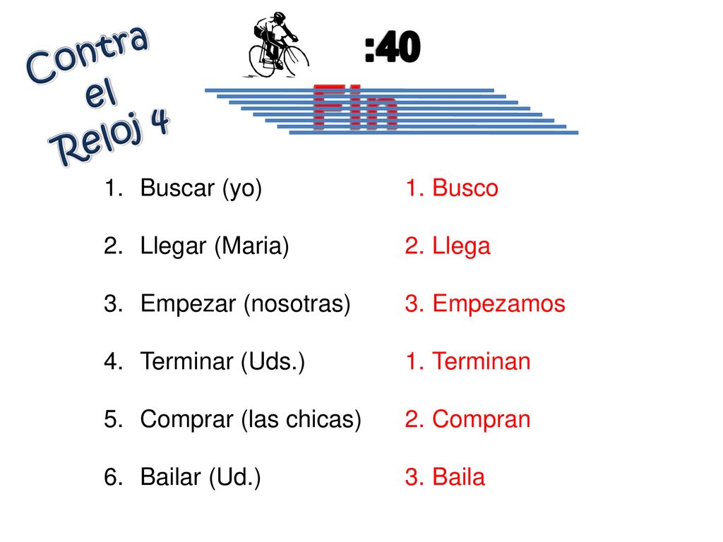 Fin :40 Contra el Reloj 4 Buscar (yo) Llegar (Maria)