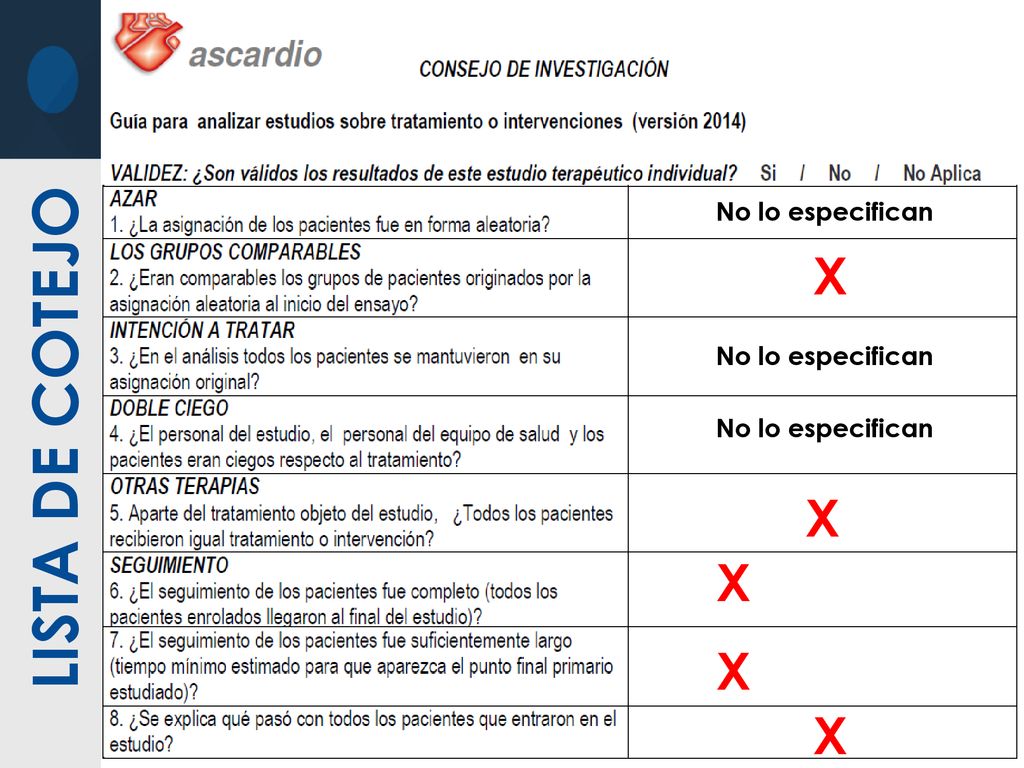 LISTA DE COTEJO X X X X X No lo especifican No lo especifican