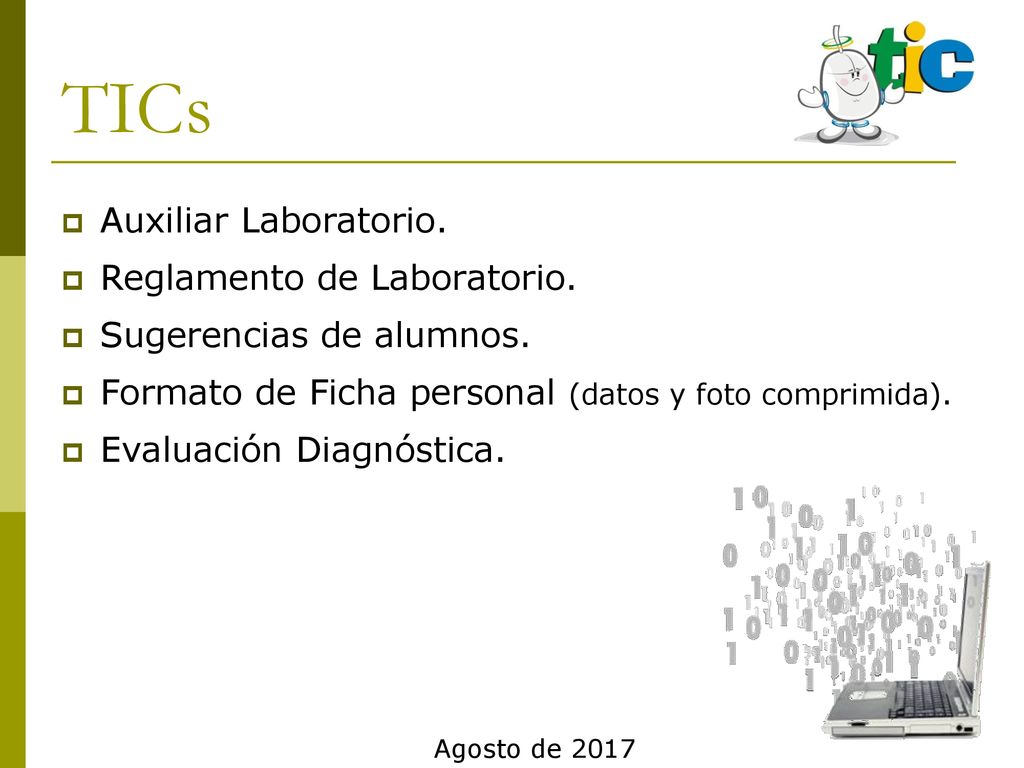TICs Auxiliar Laboratorio. Reglamento de Laboratorio.