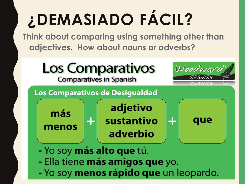 ¿Demasiado fÁcil. Think about comparing using something other than adjectives.