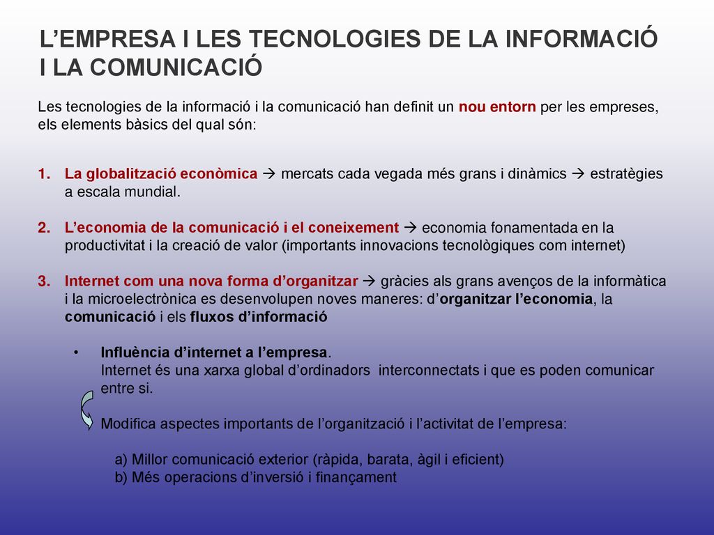 L’EMPRESA I LES TECNOLOGIES DE LA INFORMACIÓ I LA COMUNICACIÓ