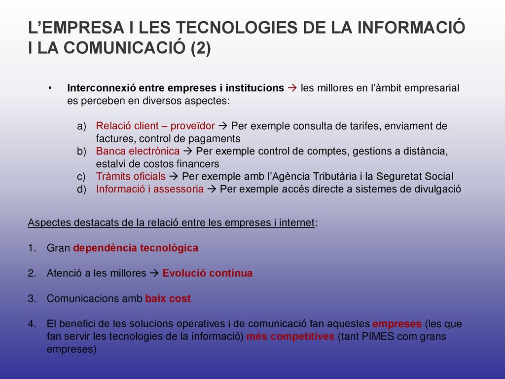 L’EMPRESA I LES TECNOLOGIES DE LA INFORMACIÓ I LA COMUNICACIÓ (2)