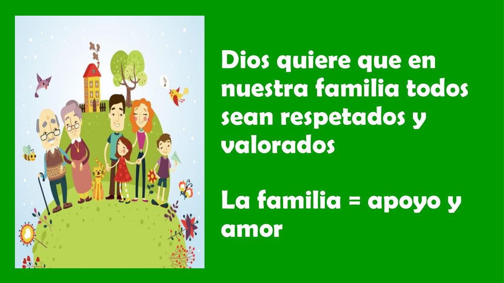 Dios quiere que en nuestra familia todos sean respetados y valorados La familia = apoyo y amor