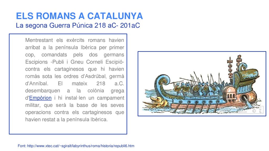 ELS ROMANS A CATALUNYA La segona Guerra Púnica 218 aC- 201aC