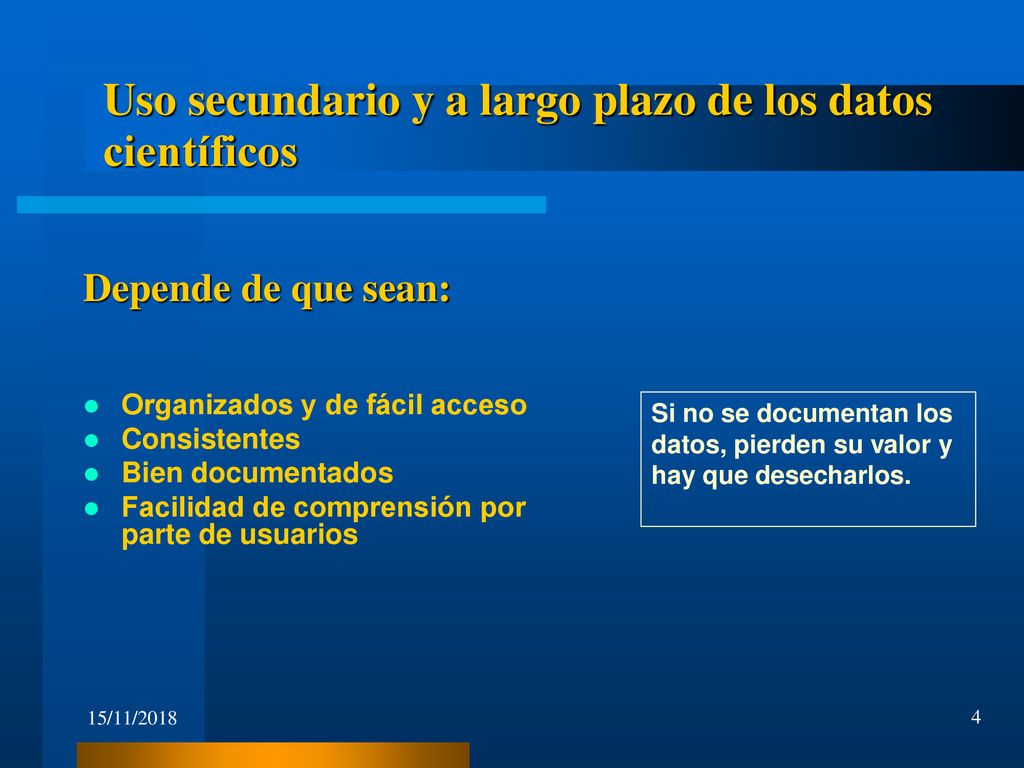 Uso secundario y a largo plazo de los datos científicos