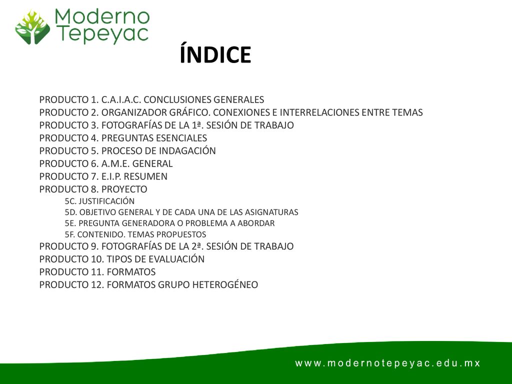 Índice PRODUCTO 1. C.A.I.A.C. CONCLUSIONES GENERALES