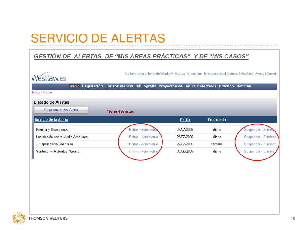 SERVICIO DE ALERTAS GESTIÓN DE ALERTAS DE MIS ÁREAS PRÁCTICAS Y DE MIS CASOS