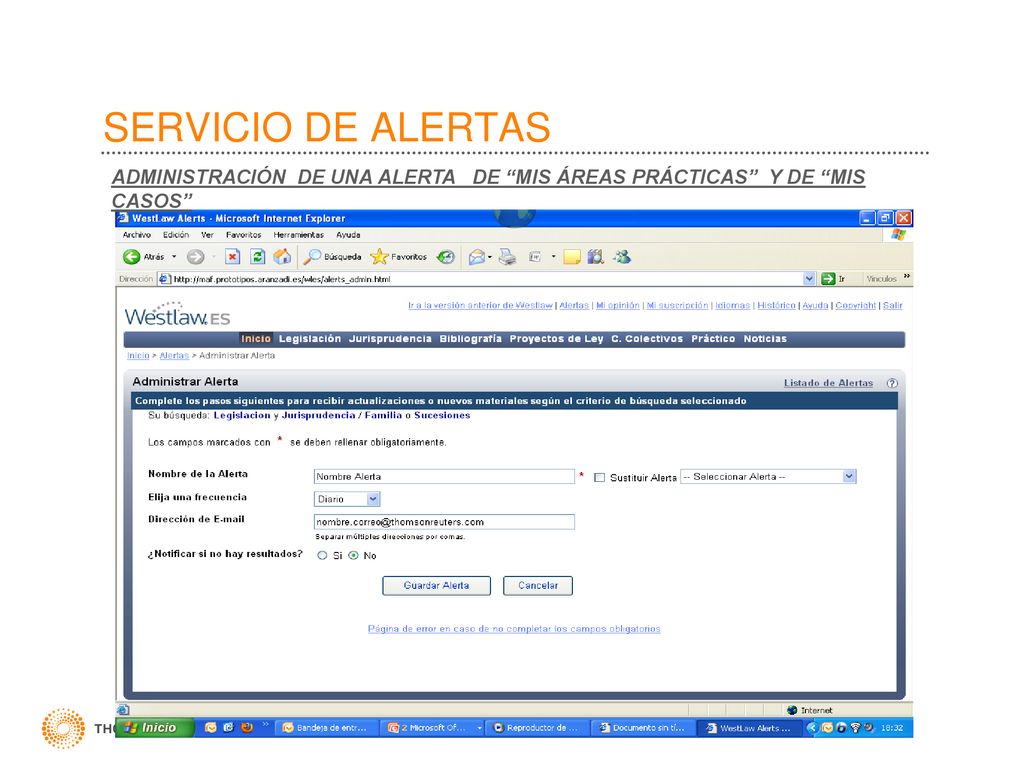SERVICIO DE ALERTAS ADMINISTRACIÓN DE UNA ALERTA DE MIS ÁREAS PRÁCTICAS Y DE MIS CASOS